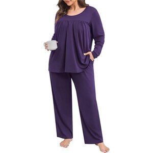 Women’s Plus Size Pajama Sets Long Sleeve 2 Piece Crew Neck Lounge